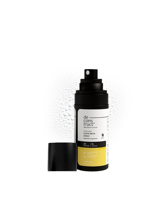 ديكونستركت بخاخ واقي من الشمس Deconstruct SPF 50 PA++++ | مع النياسيناميد ومستخلص السيكا | تركيبة لا تحتاج إلى فرك | حماية واسعة النطاق وخفيفة الوزن | سريع الامتصاص، غير لزج، مقاوم للماء | للرجال والنساء | 50 مل - Image 1